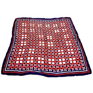 Glentex Scarf Blue Red White Square Floral Design Japan 23" Sheer vintage